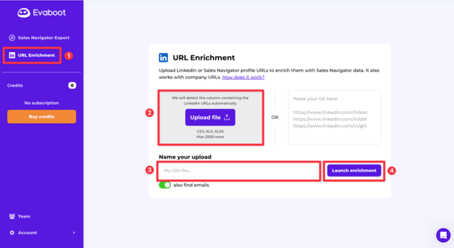 Enrichissement d'URL Linkedin Evaboot