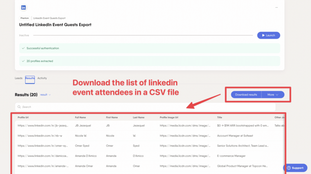 download linkedin event attendees list