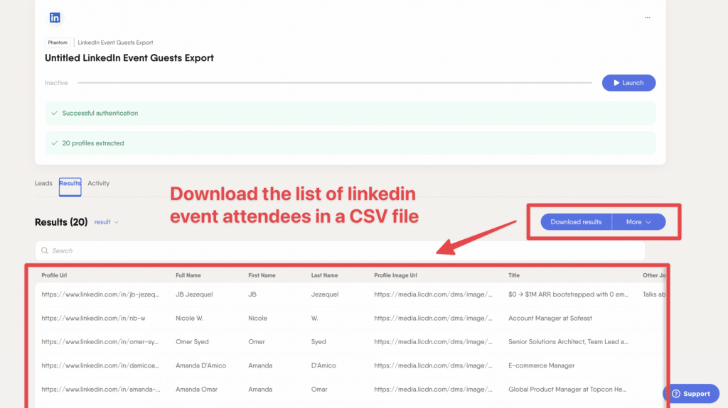 download linkedin event attendees list