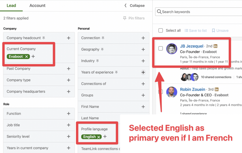 language profile filter