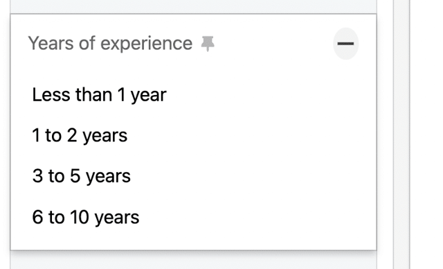year of experience sales navigator filter