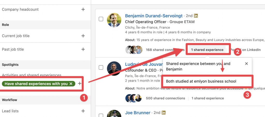 shared experience filter sales navigator