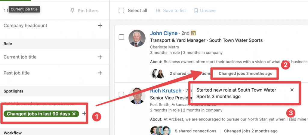 changed job search filter sales navigator