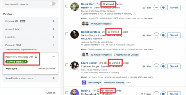 filtrar tus leads por personas con las que interactuaste