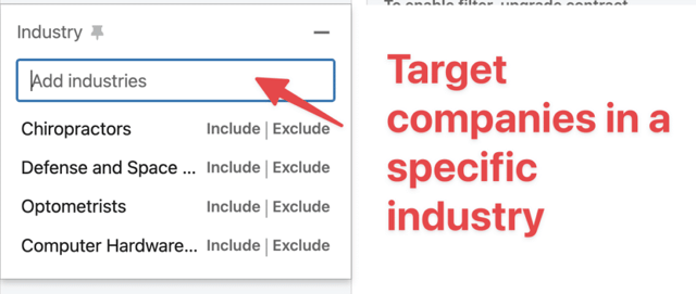 company industry search filter