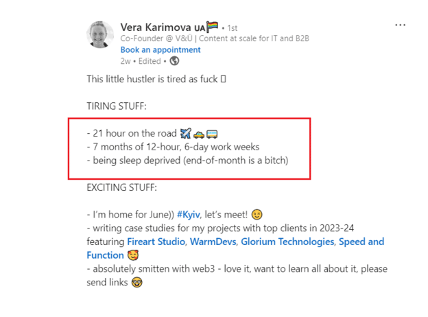 Use bulletpoints in post example