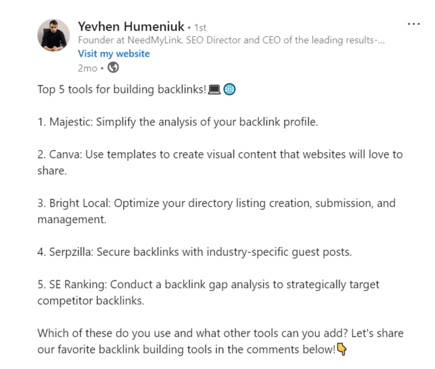 Screenshot of step by step guide LinkedIn post