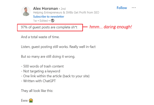 Surprising niche insight post example