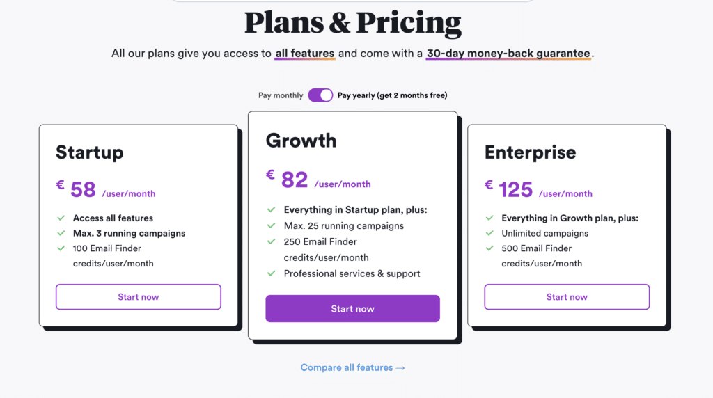 overloo cold email tool pricing plans 
