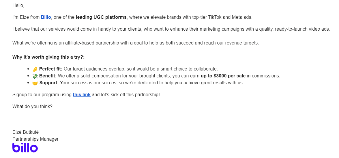 Personalizing email example