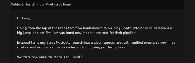 Instantly email preview of one lead, built from the AI-written subject and body