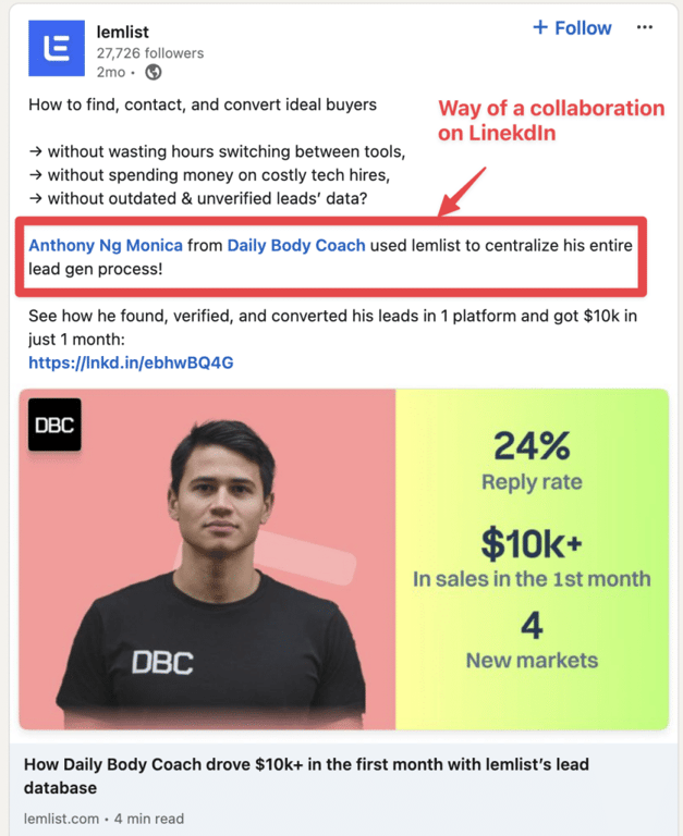 linkedin collaboration example