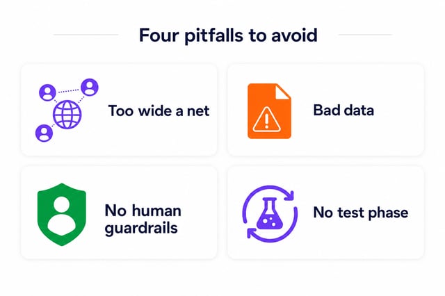 four pitfalls to avoid when building an ai sales agent: too wide a net, bad data, no human guardrails, no test phase