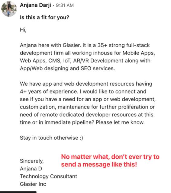 linkedin cold messages must be short, to the point and easy to read only with valuable information