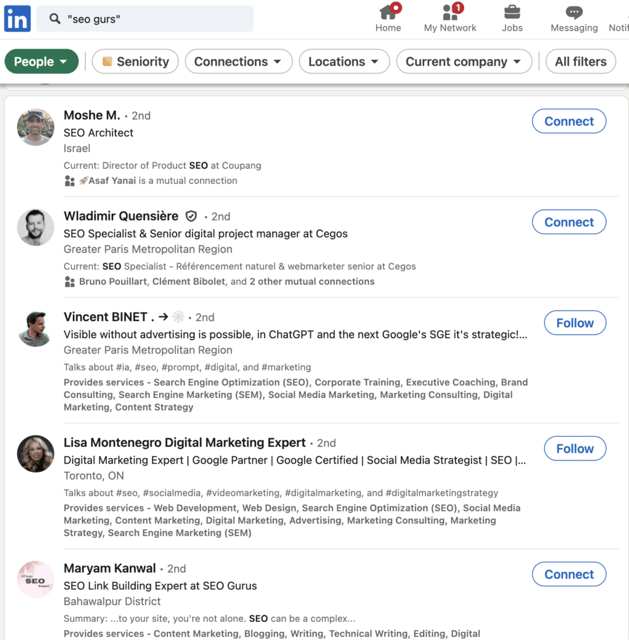 how to use linkedin search bar to find right people