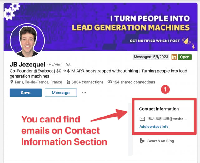obtener emails desde la sección de información de contacto en sales navigator
