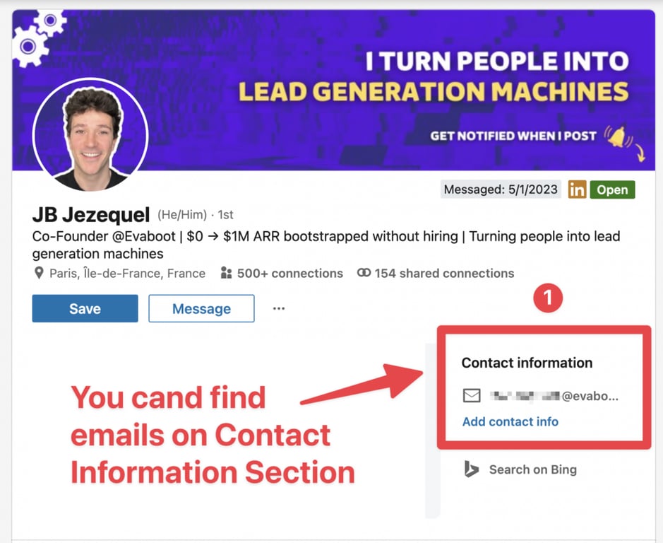 get emails from sales navigator on contact information setion