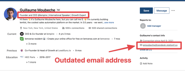 ejemplo de email desactualizado en sales navigator