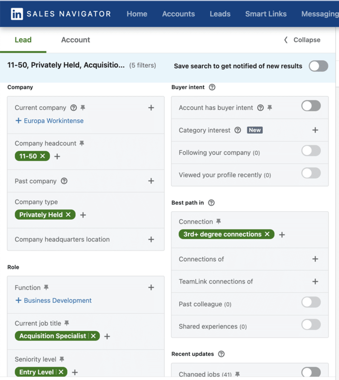use sales navigator filters to find candidates