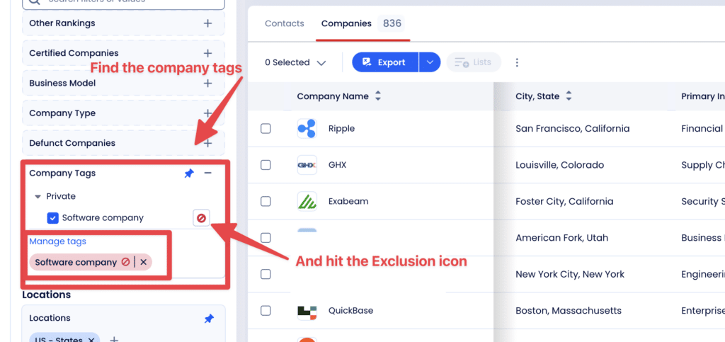 exclusion filter tag zoominfo