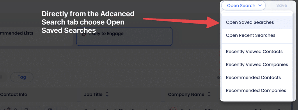 open saved searches zoominfo