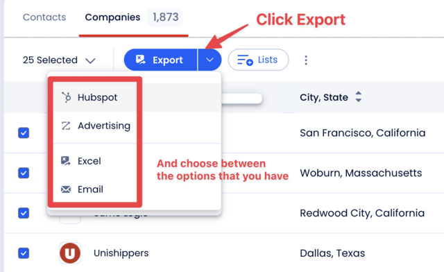 export lead lists zoominfo
