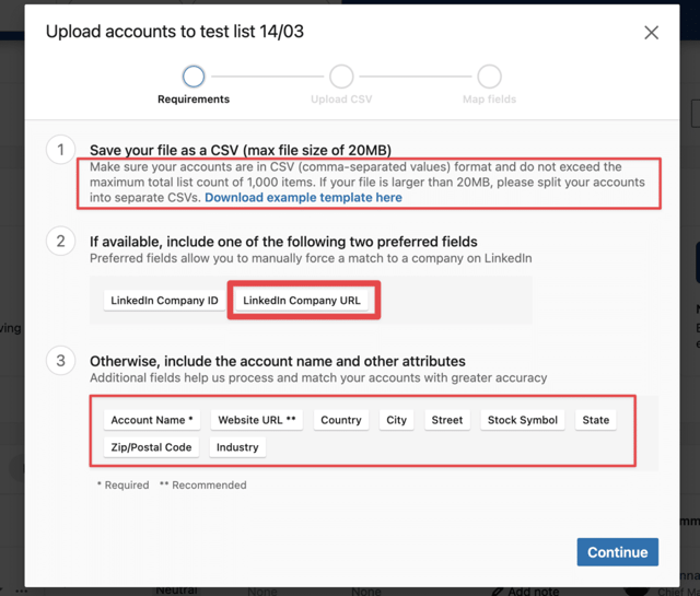Anforderungen für den CSV-Upload in LinkedIn Sales Navigator