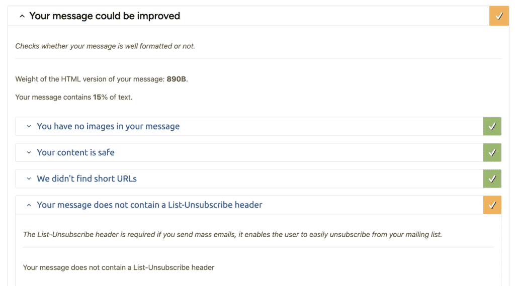Mail-Tester checking email content