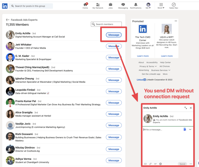 Mensagens ilimitadas a membros de grupos linkedin