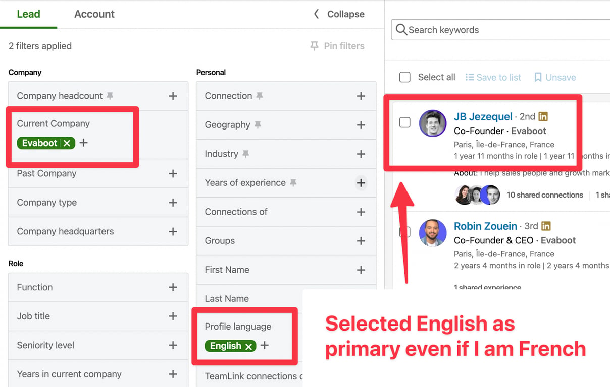 sales navigator advanced filters to find leads