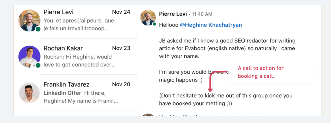 call to action at the end of your linkedin message