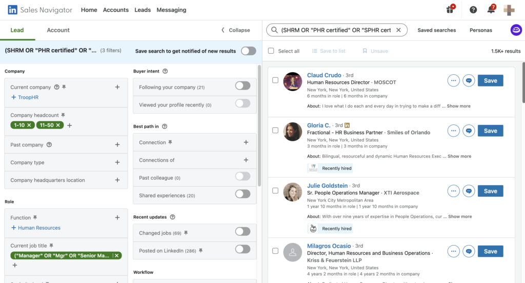 sales navigatir leads hr managers