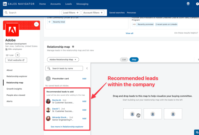 sales navigator lead recommendations in account page