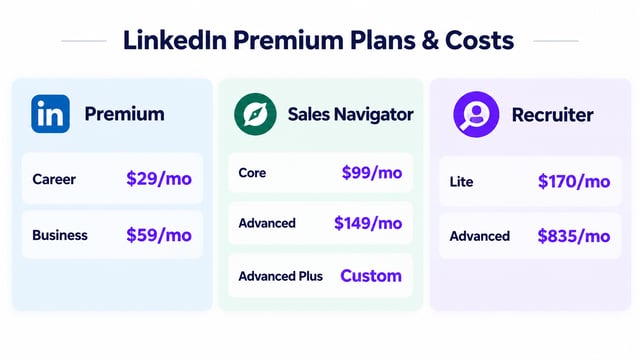 linkedin account types compared across free premium and recruiter plans