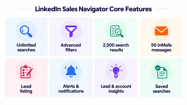 sales navigator core feature list with search result and inmail limits