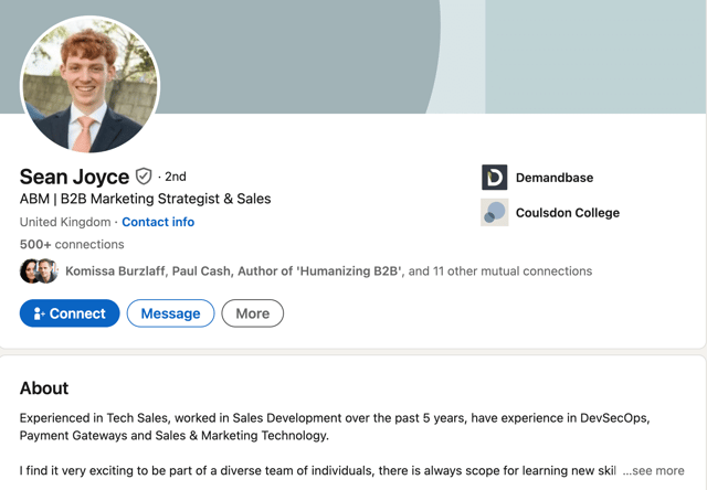 LinkedIn headline example with keywords