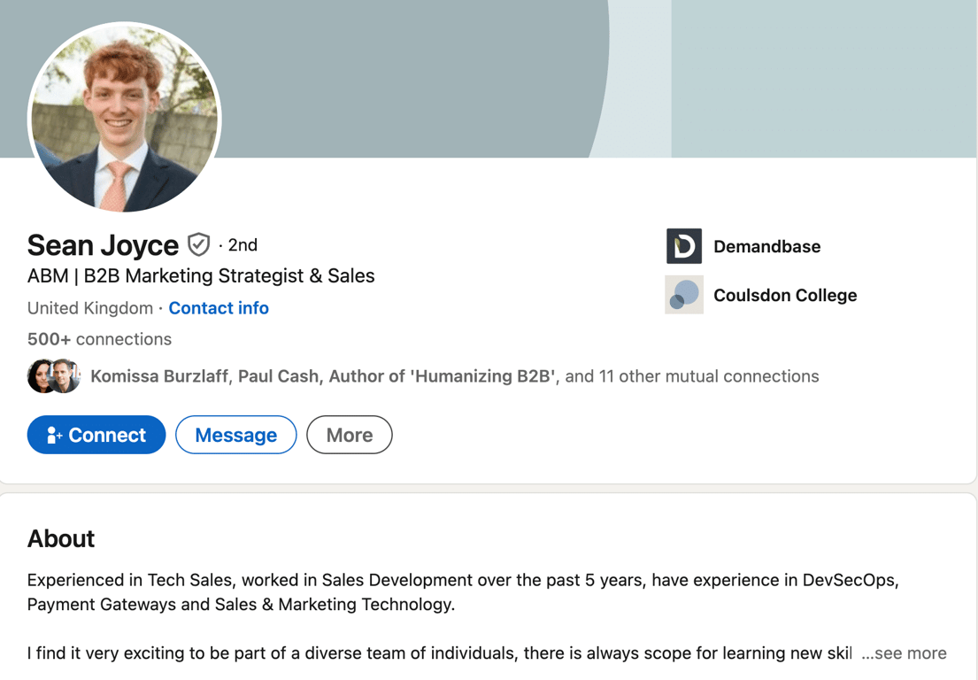 LinkedIn headline example with keywords