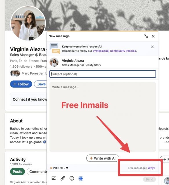 send free inmail open profile