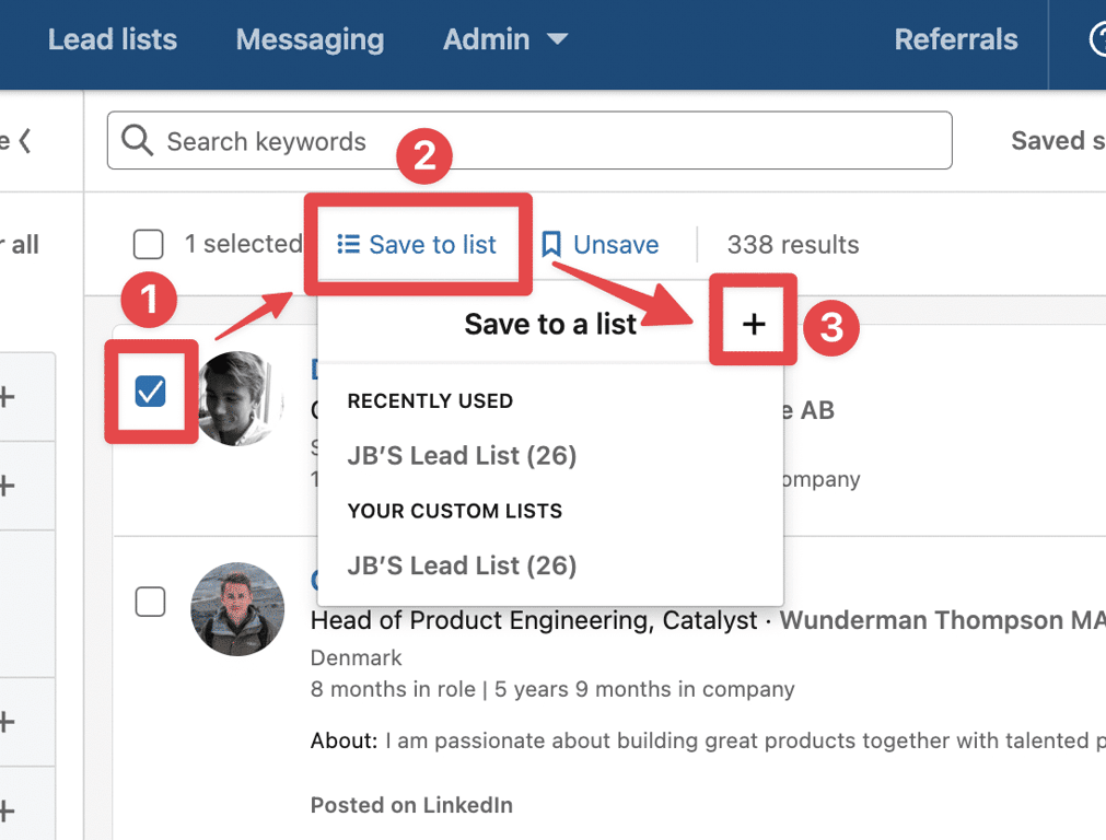 Sales Navigator lead list example