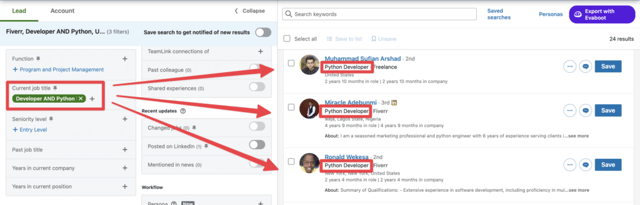 boolean search on sales navigator