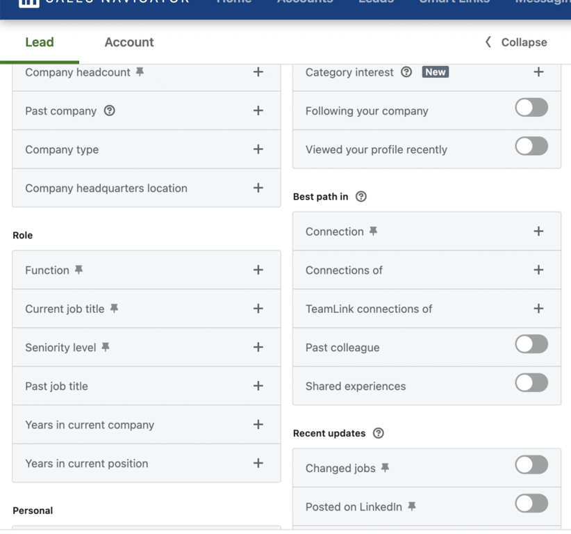 linkedin sales navigator advanced search filters 