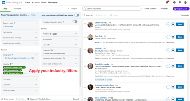 apply your industry filters sales navigator