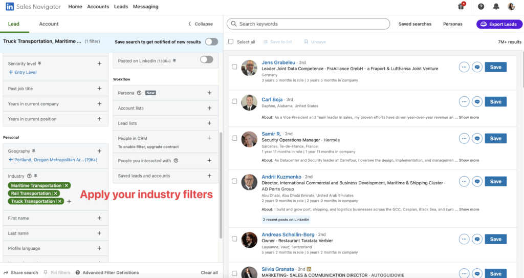 apply your industry filters sales navigator