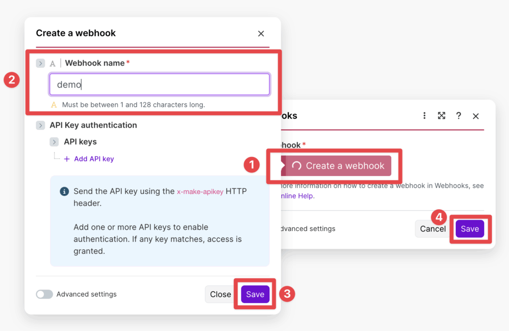 create a webhook with make