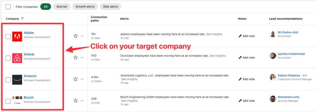 Sales Navigator account list