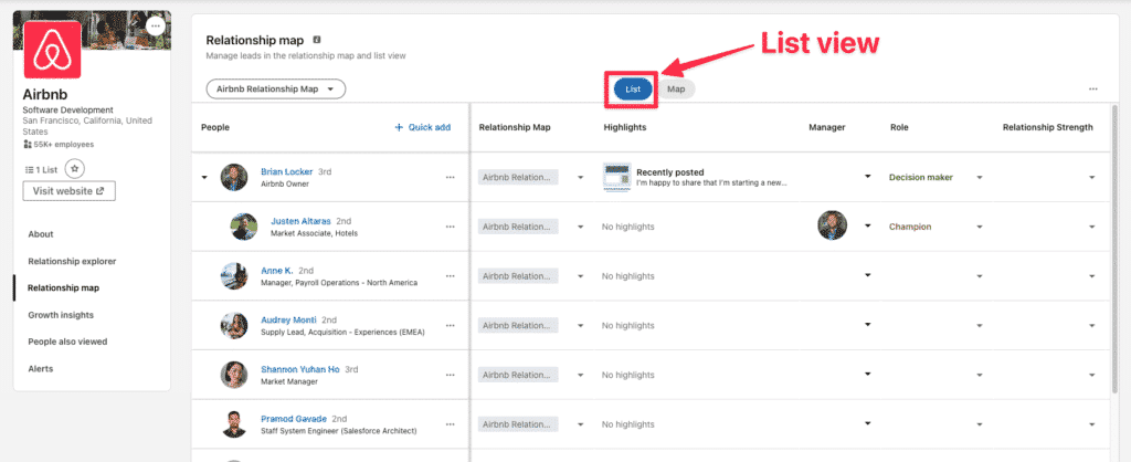 list view sales navigator