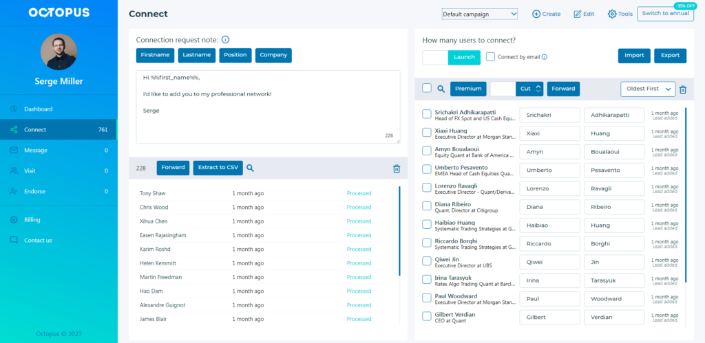 octopus crm linkedin scraper features