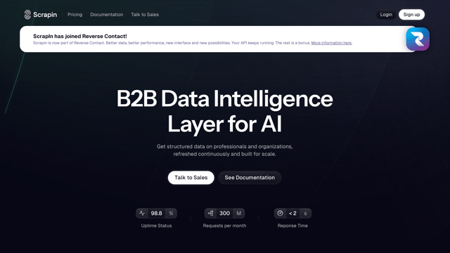 ScrapIn homepage: B2B data API, now part of Reverse Contact