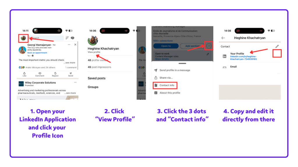 find linkedin url on mobile