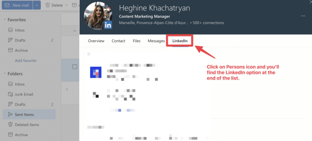 find linkedin profile from outlook email